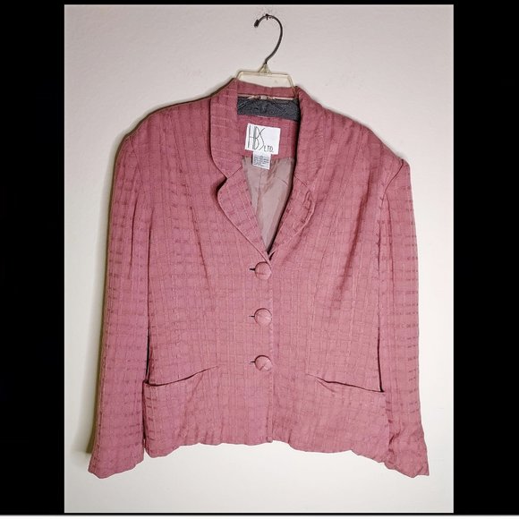 Vintage 90s HBS Ltd. Textured Spring Blazer, Size 14, Muted Rose - Picture 1 of 3